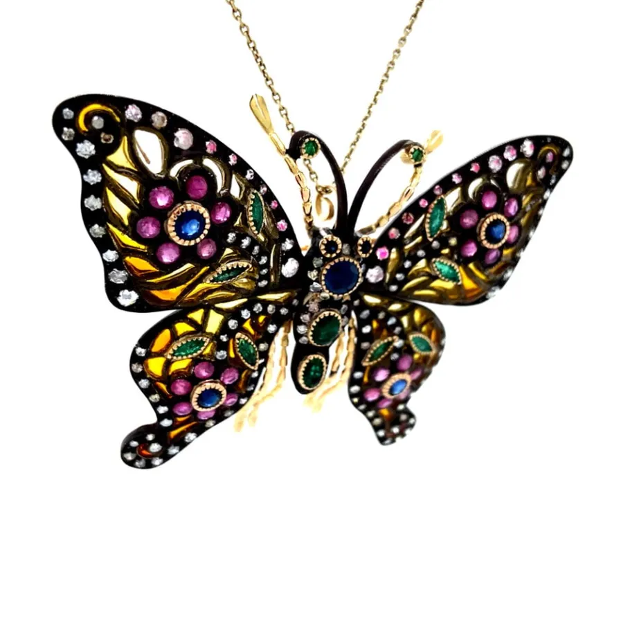 gold_pendant_with_sapphir_2-1.webp Gold pendant with sapphire, emerald, ruby, enamel and diamond 14 krt/925>Vintage Jewellery Discount