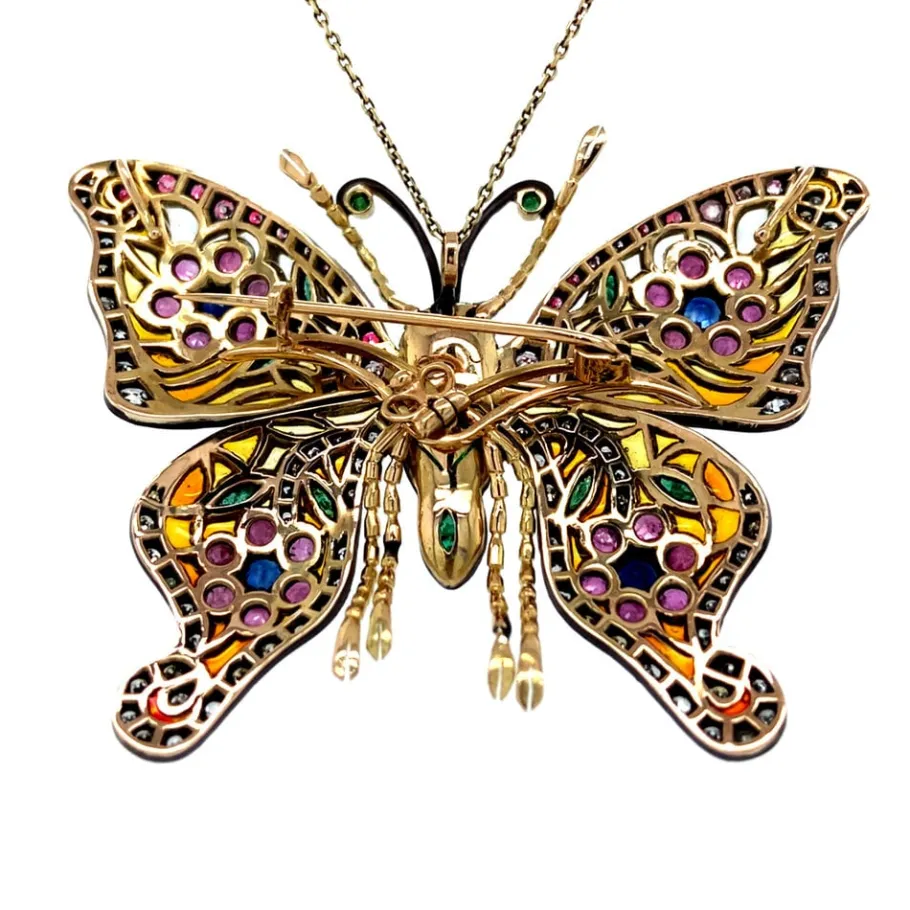 gold_pendant_with_sapphir_4-1.webp Gold pendant with sapphire, emerald, ruby, enamel and diamond 14 krt/925>Vintage Jewellery Discount