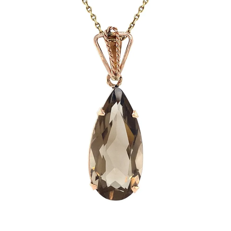 Gold pendant with smoky quartz 14 krt>Vintage Jewellery Online