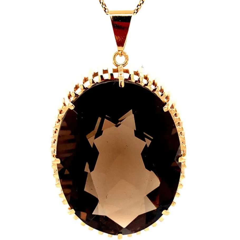 Gold pendant with smoky quartz 14 krt>Vintage Jewellery Clearance