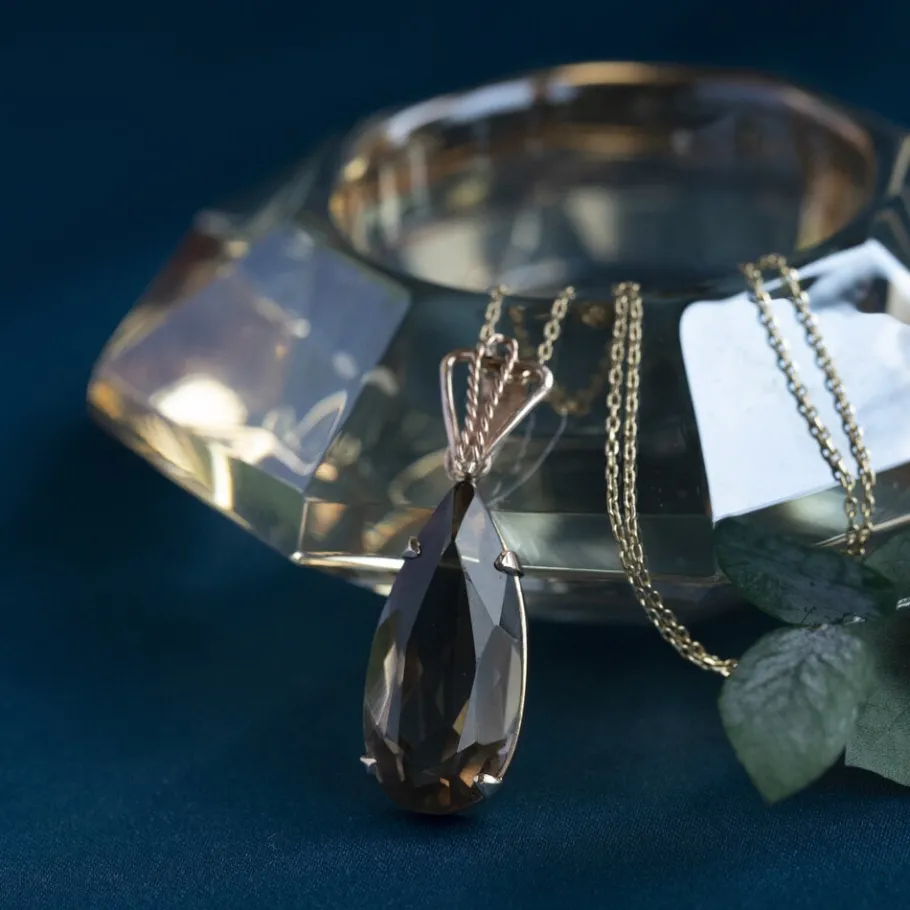 Gold pendant with smoky quartz 14 krt>Vintage Jewellery Online