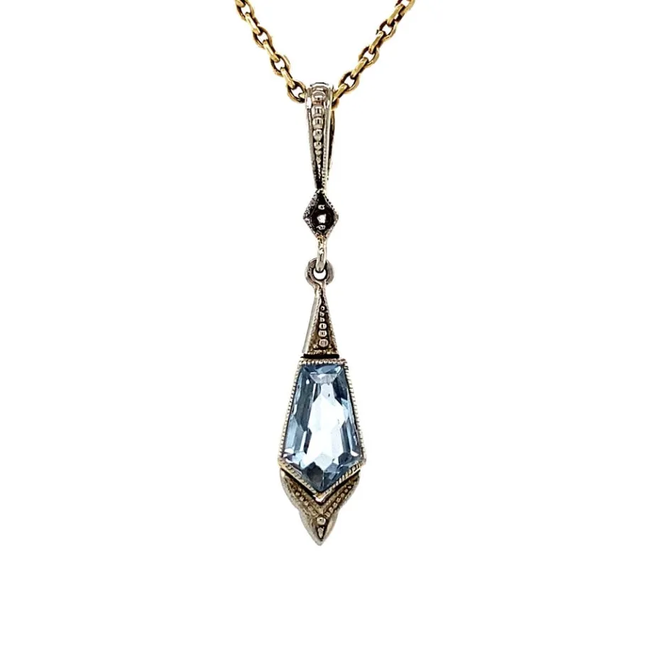 Gold pendant with spinel and rose diamond 14 krt>Vintage Jewellery New