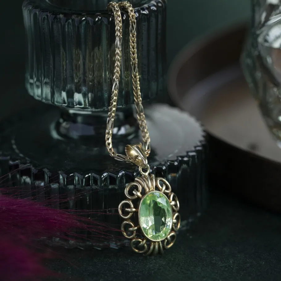 Gold pendant with spinel 14 krt>Vintage Jewellery Online