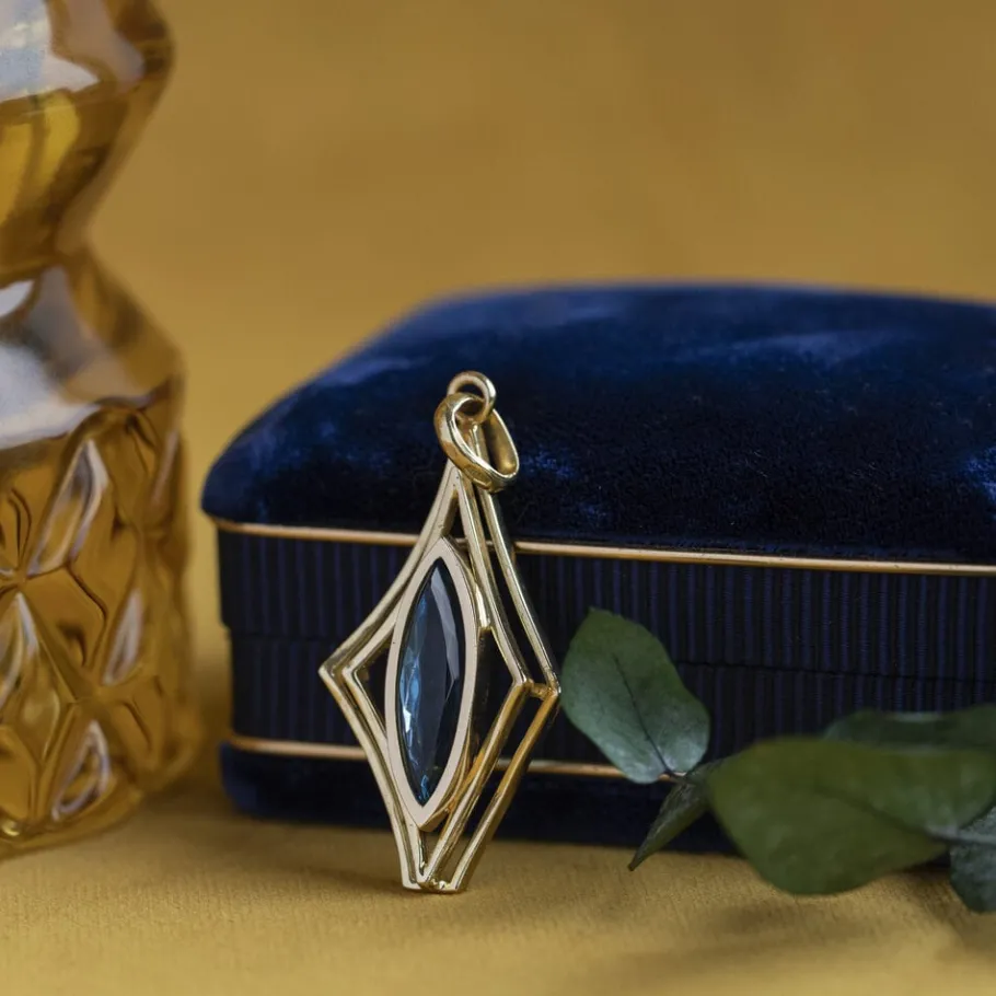 Gold pendant with topaz 18 krt>Vintage Jewellery Best