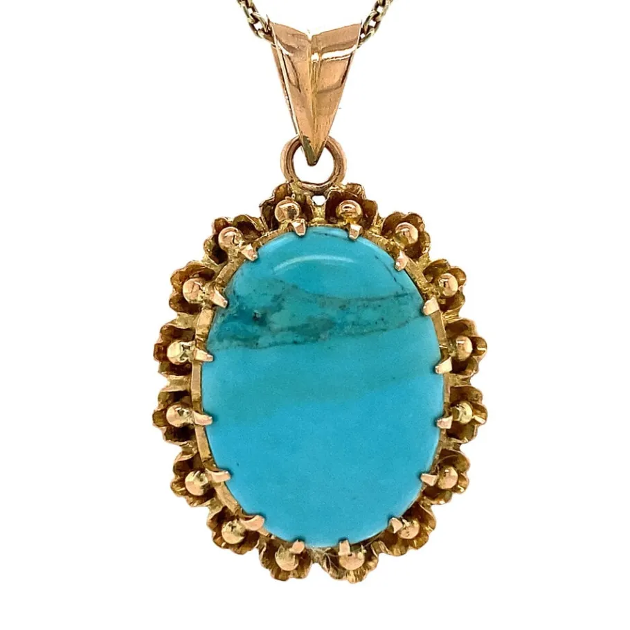 Gold pendant with turquoise 14 krt>Vintage Jewellery Fashion
