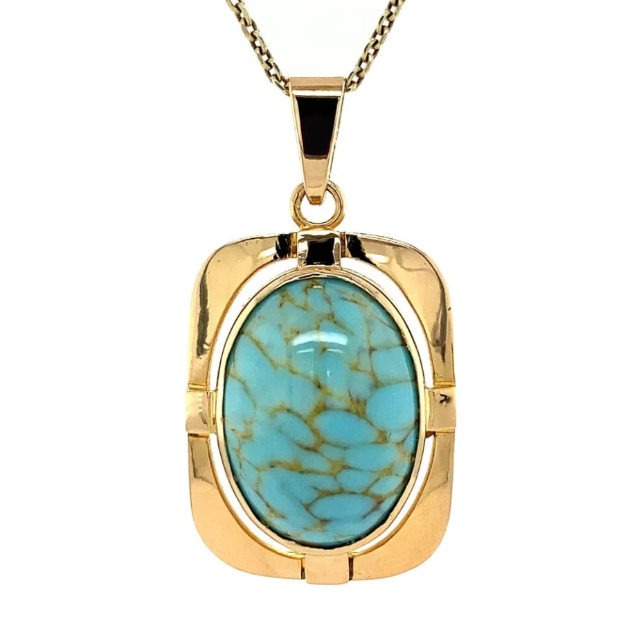 Gold pendant with turquoise 14 krt>Vintage Jewellery Best