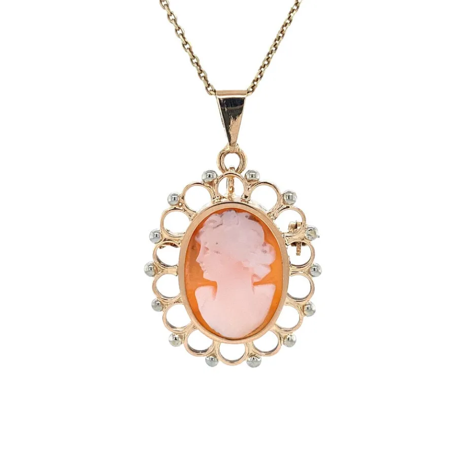 Gold pendant/brooch with cameo 18 krt>Vintage Jewellery Best