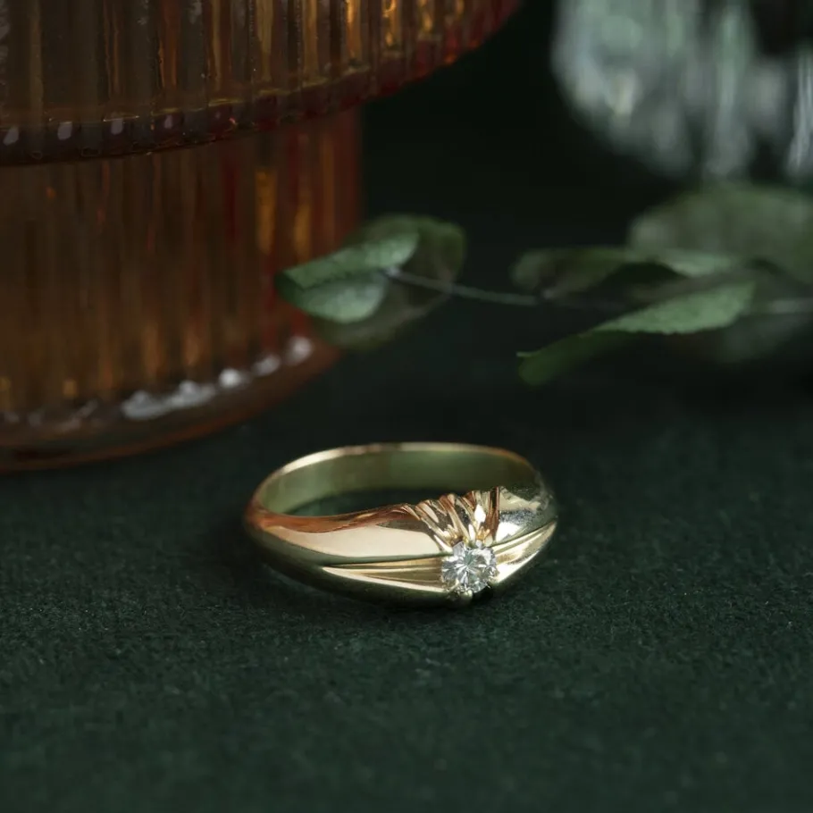 Gold pin ring with diamond 14 krt>Vintage Jewellery Sale