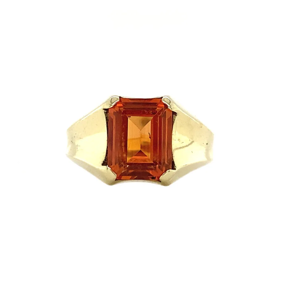 Gold pin ring with orange sapphire 14 krt>Vintage Jewellery Fashion