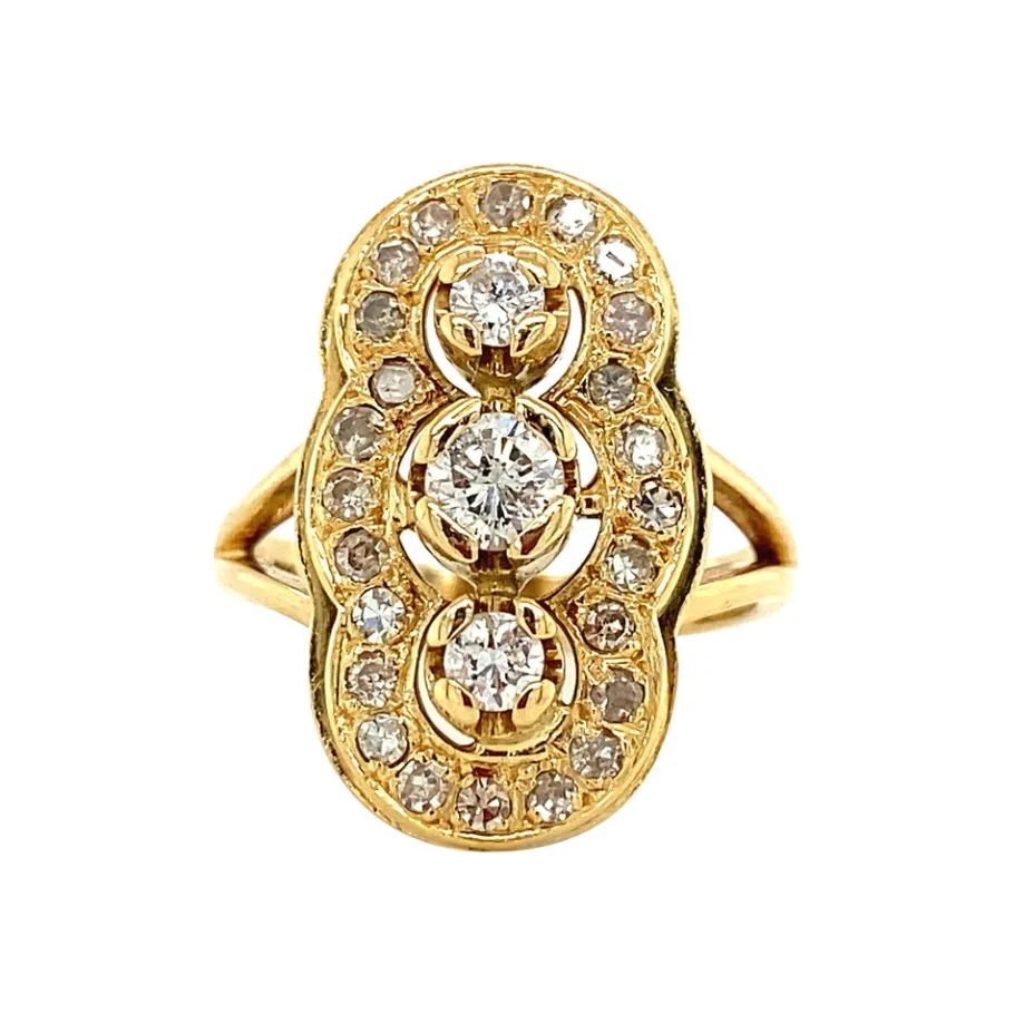 Gold princess ring with diamonds 18 krt>Vintage Jewellery Fashion