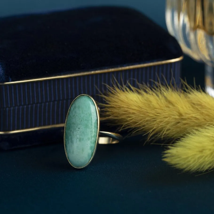 Gold ring with amazonite 14 krt>Vintage Jewellery Fashion