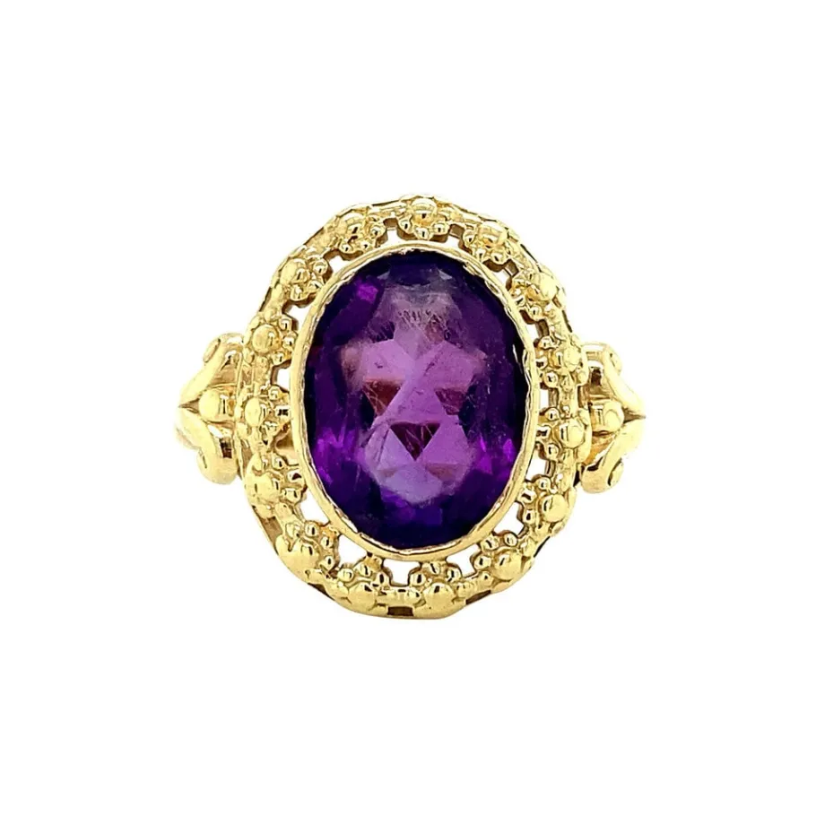 Gold ring with amethyst 14 krt>Vintage Jewellery Hot