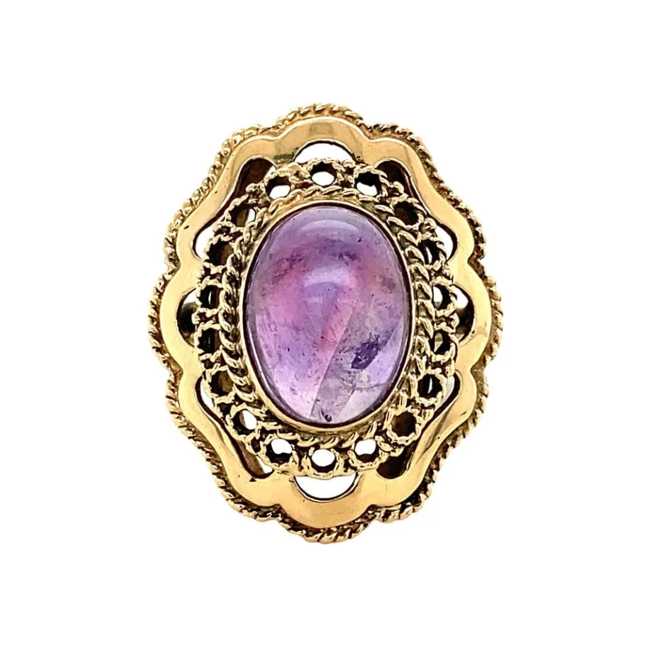 Gold ring with amethyst 14 krt>Vintage Jewellery New