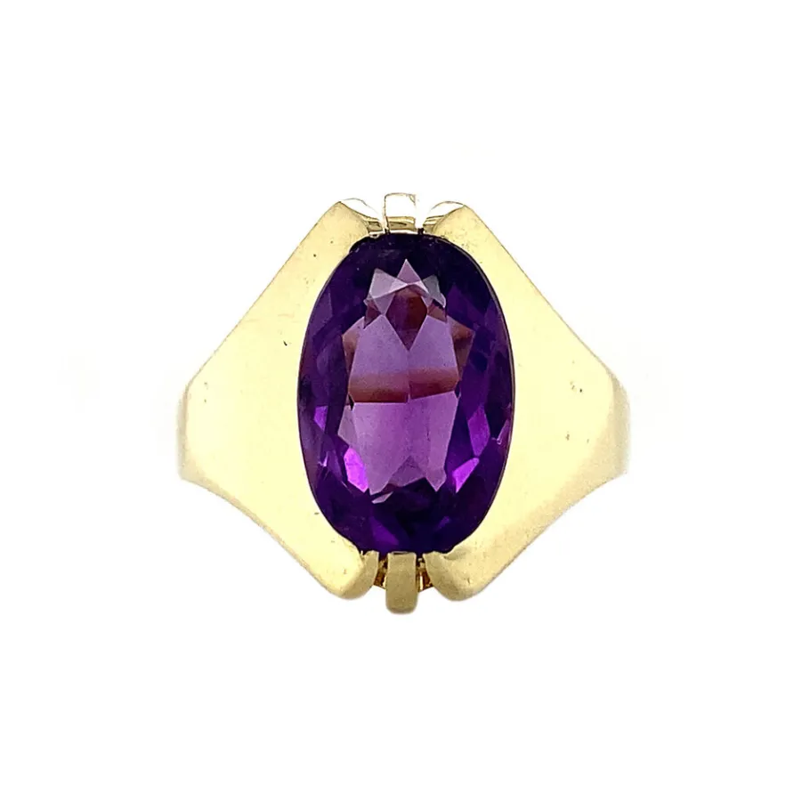 Gold ring with amethyst 14 krt>Vintage Jewellery Hot