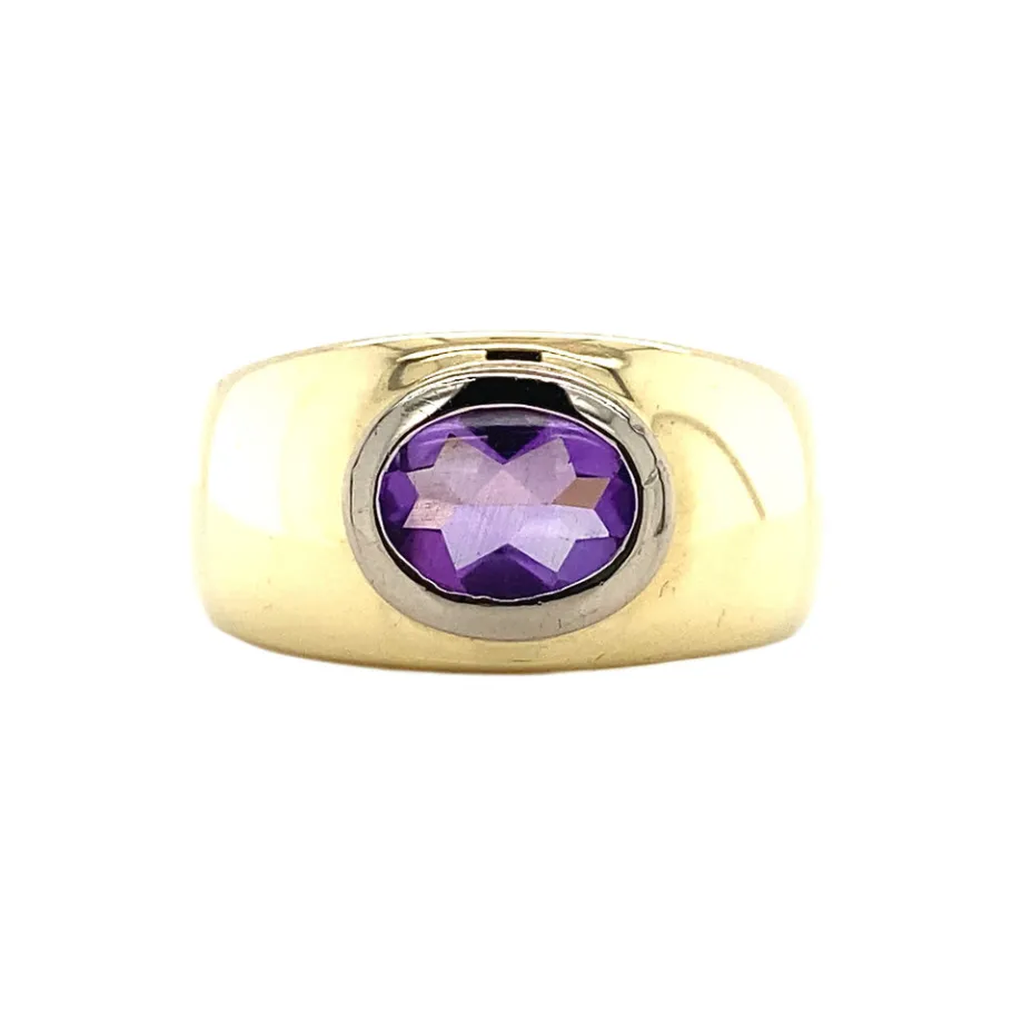 Gold ring with amethyst 14 krt>Vintage Jewellery Discount