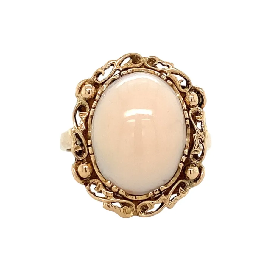 Gold ring with angel skin coral 14 krt>Vintage Jewellery Outlet