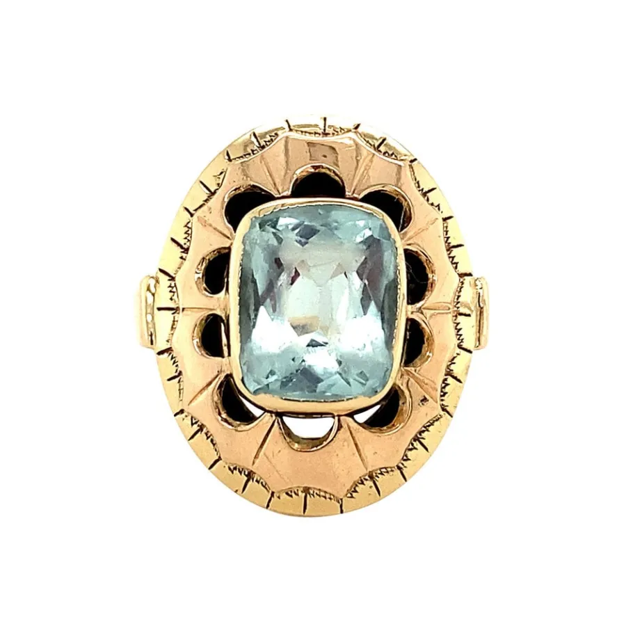 Gold ring with aquamarine 14 krt>Vintage Jewellery New