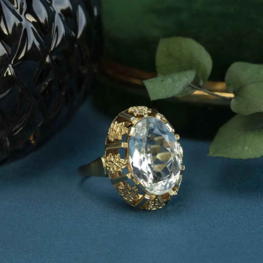 Gold ring with aquamarine 14 krt>Vintage Jewellery Fashion
