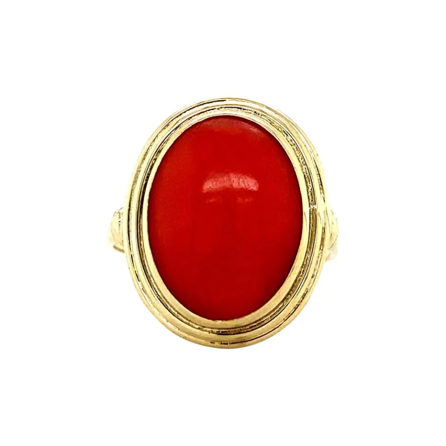 Gold ring with blood coral 14 krt>Vintage Jewellery Best