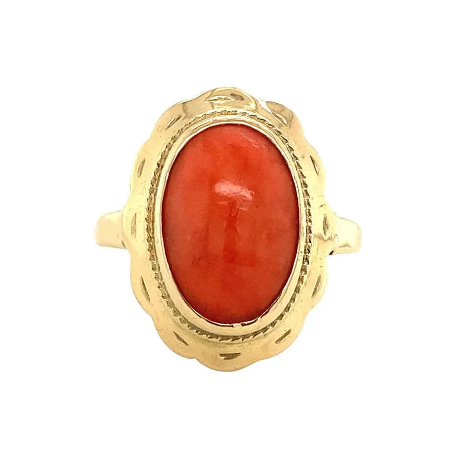 Gold ring with blood coral 14 krt>Vintage Jewellery Sale