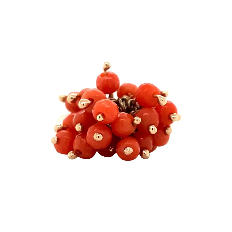 Gold ring with blood coral 14 krt>Vintage Jewellery Best