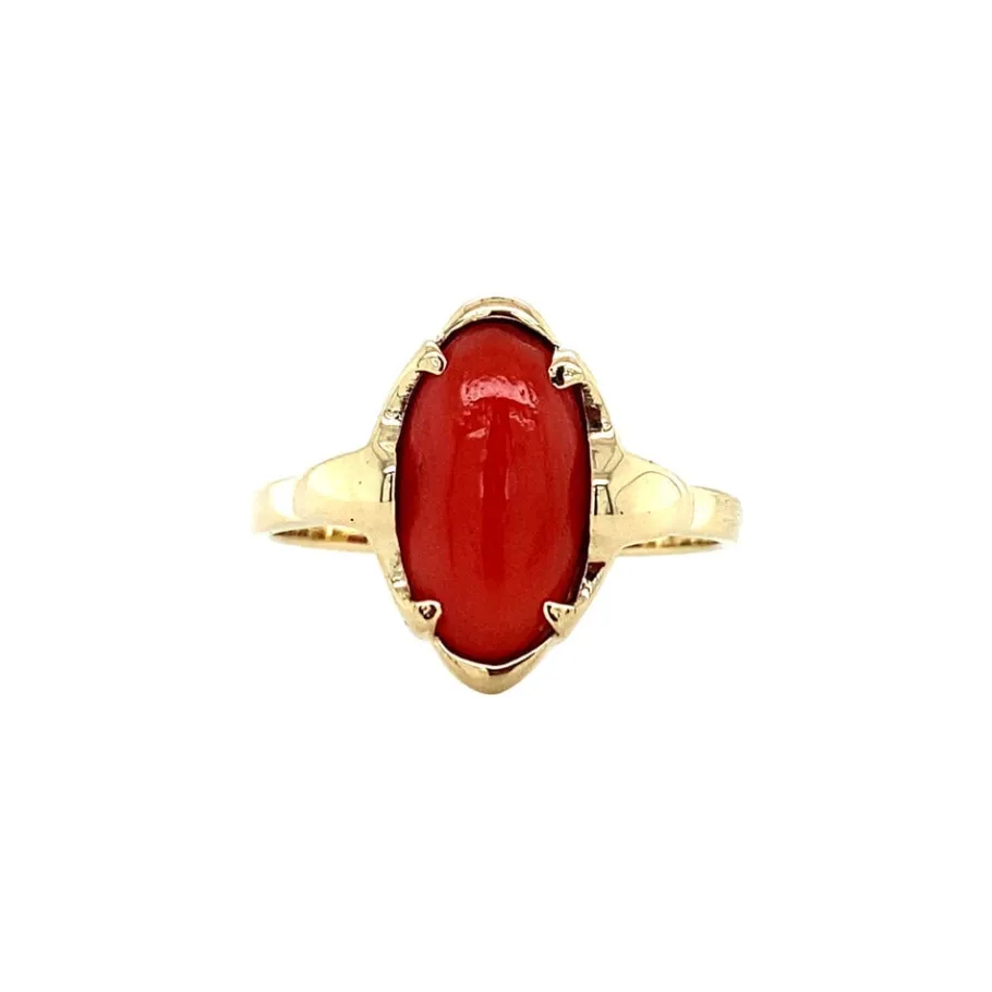 Gold ring with blood coral 14 krt>Vintage Jewellery Clearance