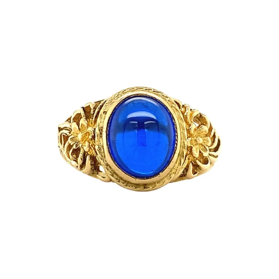 Gold ring with blue glass 18 krt>Vintage Jewellery Outlet