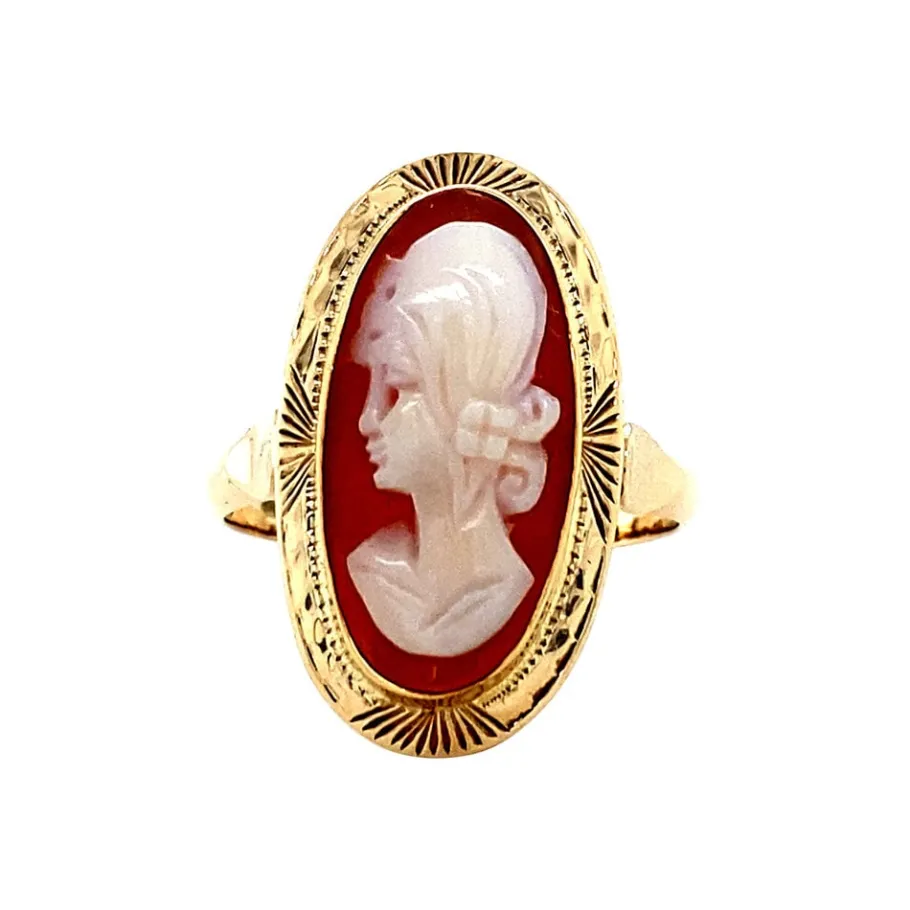 Gold ring with cameo 14 krt>Vintage Jewellery Discount