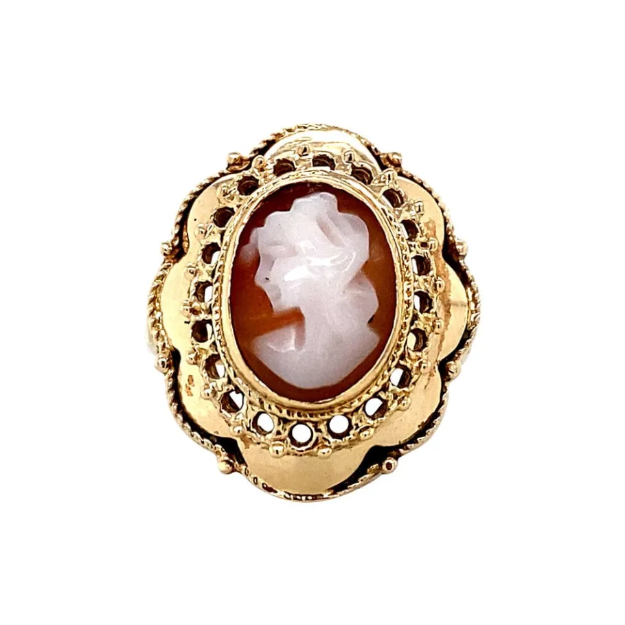 Gold ring with cameo 14 krt>Vintage Jewellery New