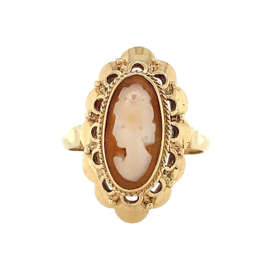 Gold ring with cameo 14 krt>Vintage Jewellery New