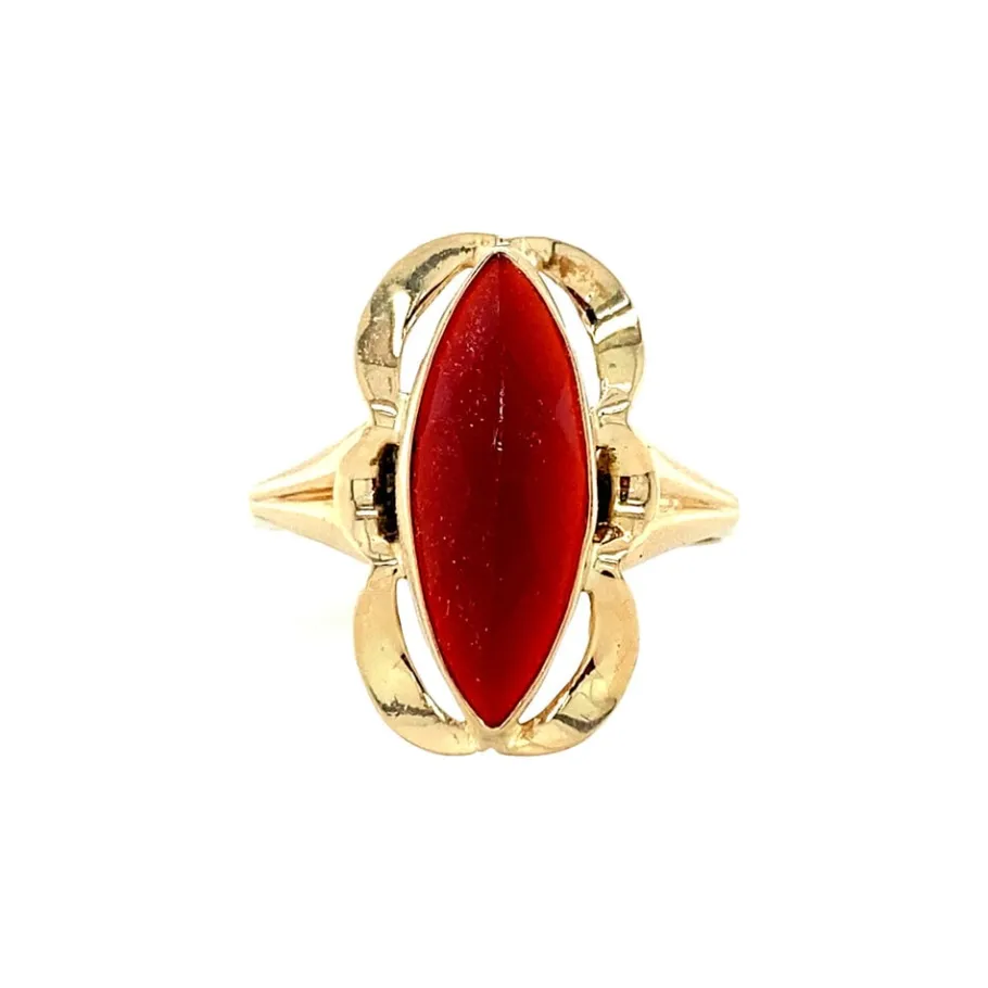 Gold ring with carnelian 14 krt>Vintage Jewellery Best