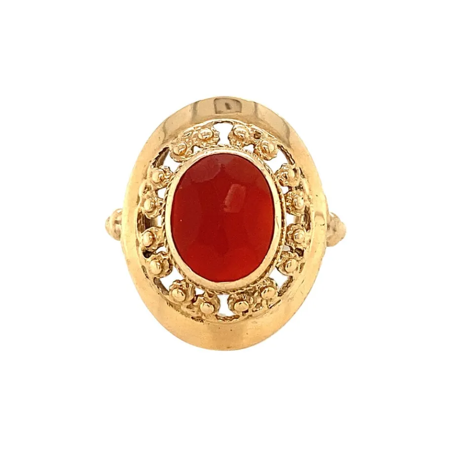 Gold ring with carnelian 14 krt>Vintage Jewellery Hot