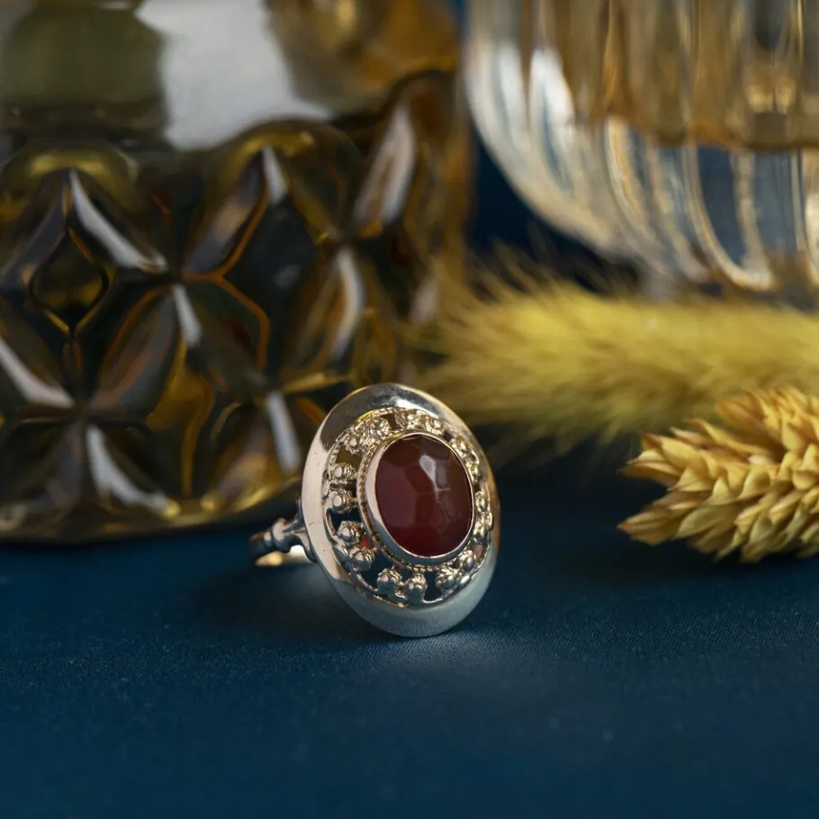 Gold ring with carnelian 14 krt>Vintage Jewellery Hot