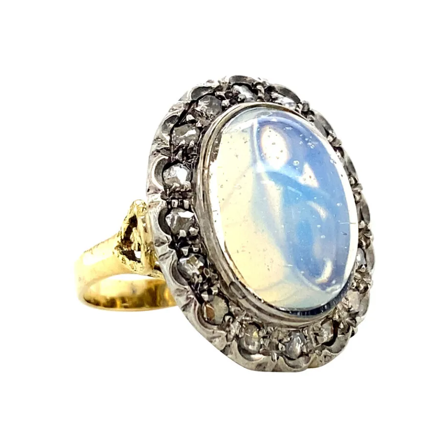 gold_ring_with_coloured_s_2.webp Gold ring with coloured stone and rose diamond 18 krt/925>Vintage Jewellery Outlet