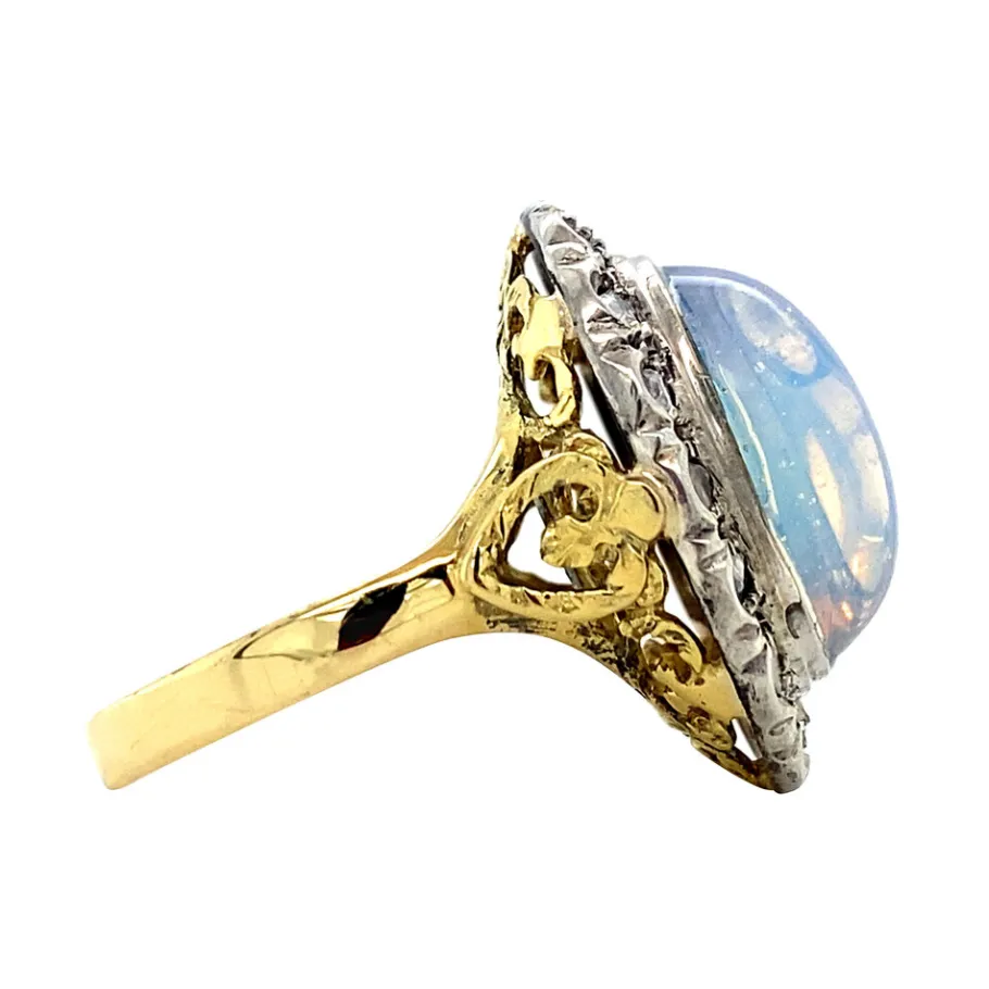 gold_ring_with_coloured_s_3.webp Gold ring with coloured stone and rose diamond 18 krt/925>Vintage Jewellery Outlet