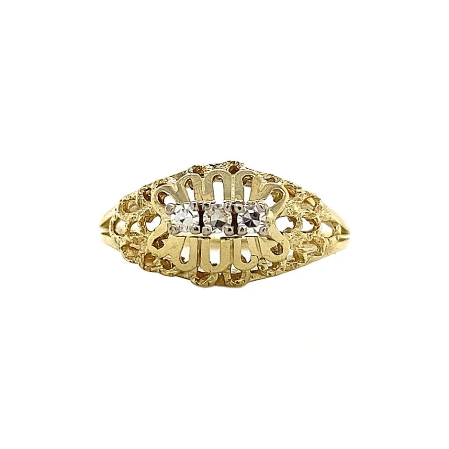 Gold ring with diamonds 14 krt>Vintage Jewellery Online