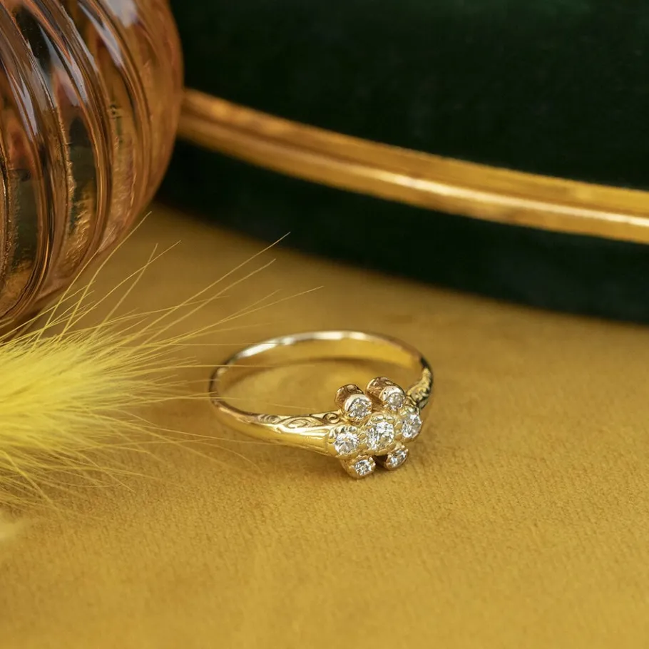 Gold ring with diamonds 14 krt>Vintage Jewellery Sale