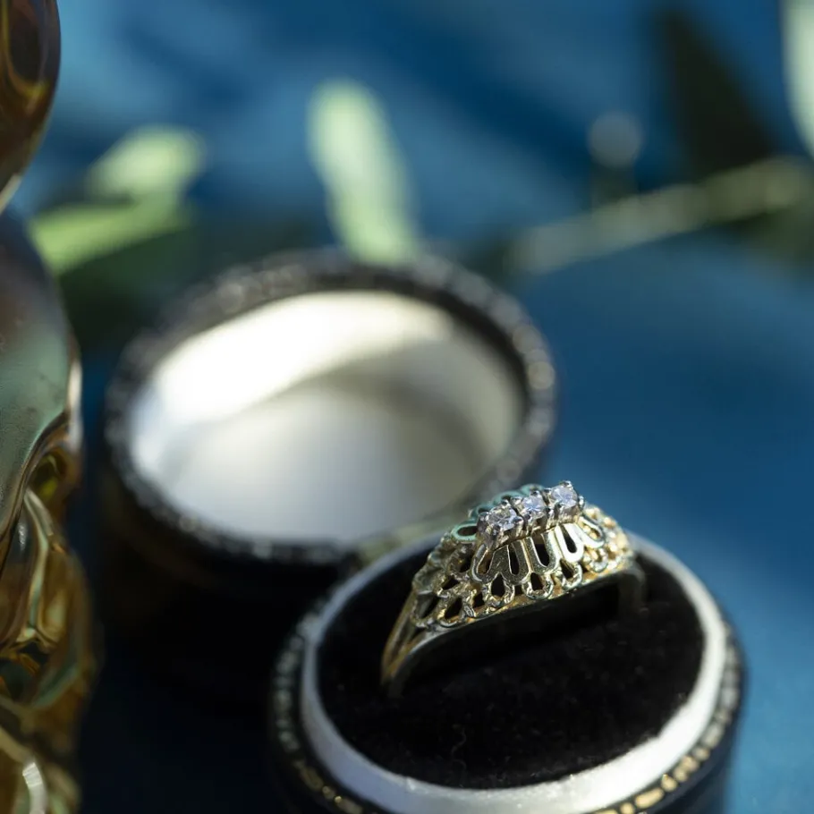 Gold ring with diamonds 14 krt>Vintage Jewellery Online