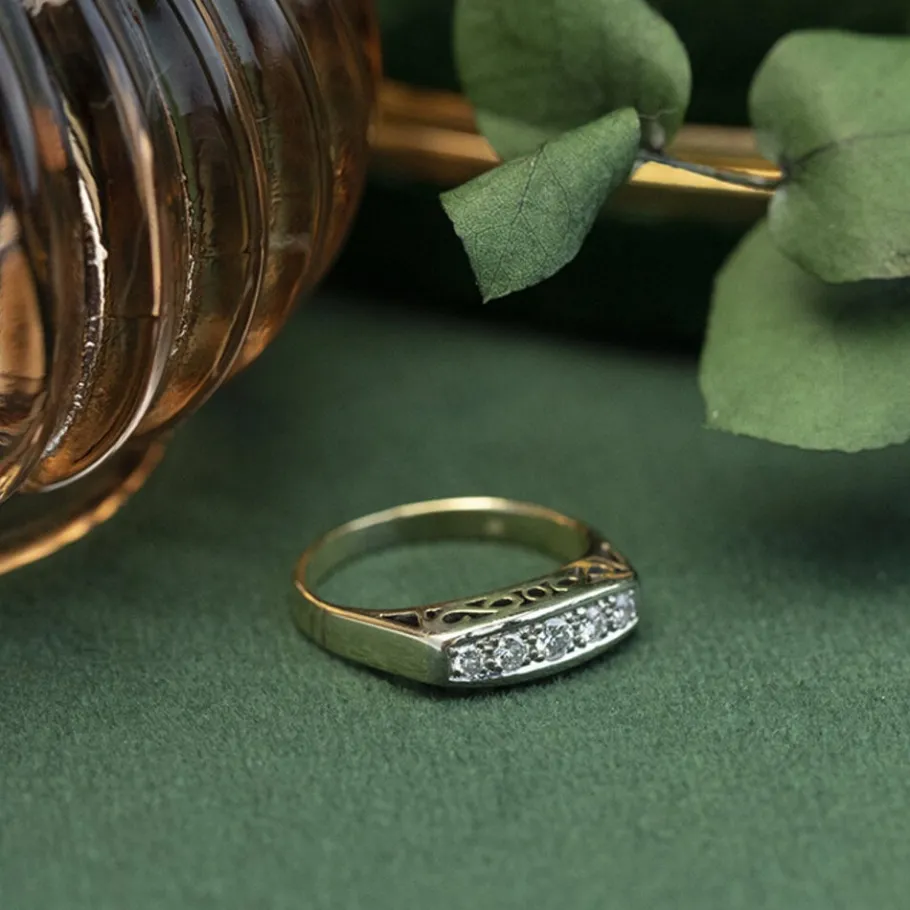 Gold ring with diamonds 14 krt>Vintage Jewellery Hot