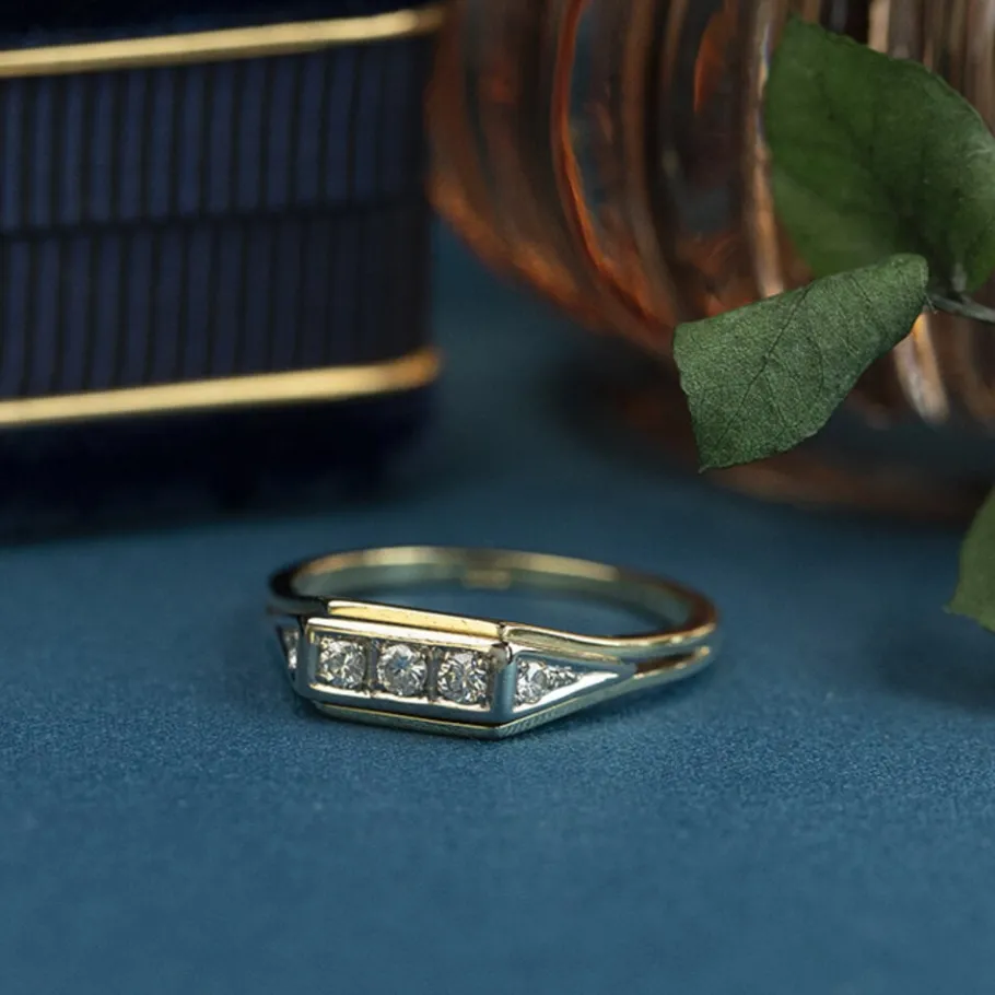 Gold ring with diamonds 14 krt>Vintage Jewellery Discount