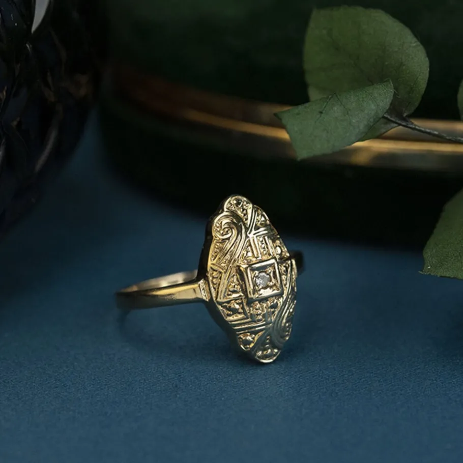 Gold ring with diamonds 14 krt>Vintage Jewellery Discount