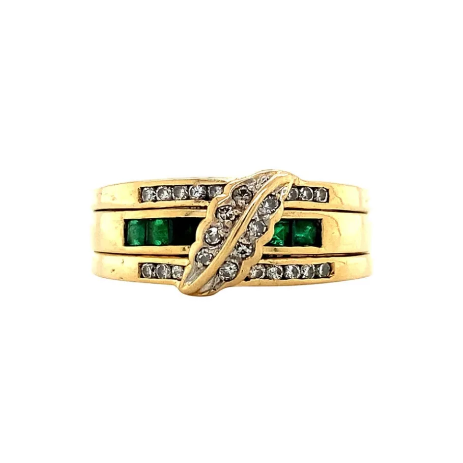 Gold ring with emerald and diamond 18 krt>Vintage Jewellery Hot