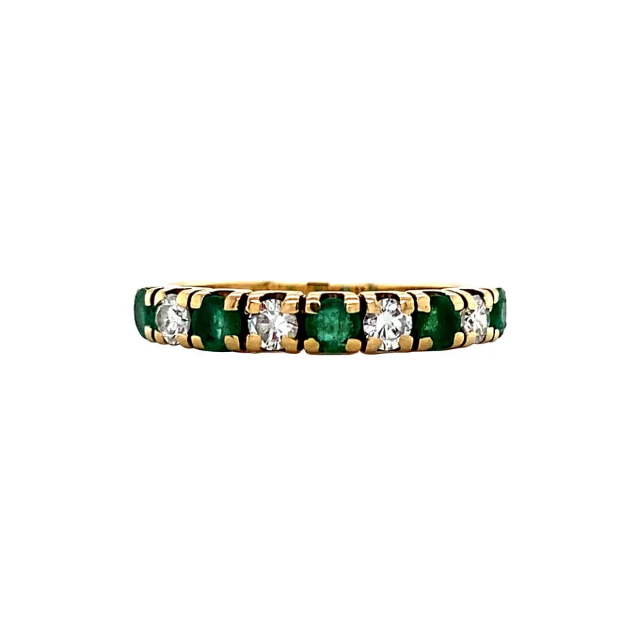 Gold ring with emerald and diamonds 14 krt>Vintage Jewellery Discount