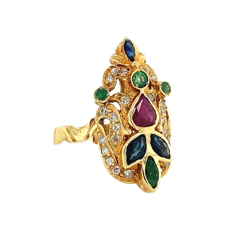 gold_ring_with_emerald_sa_2.webp Gold ring with emerald, sapphire, ruby and diamond 18 krt>Vintage Jewellery Sale
