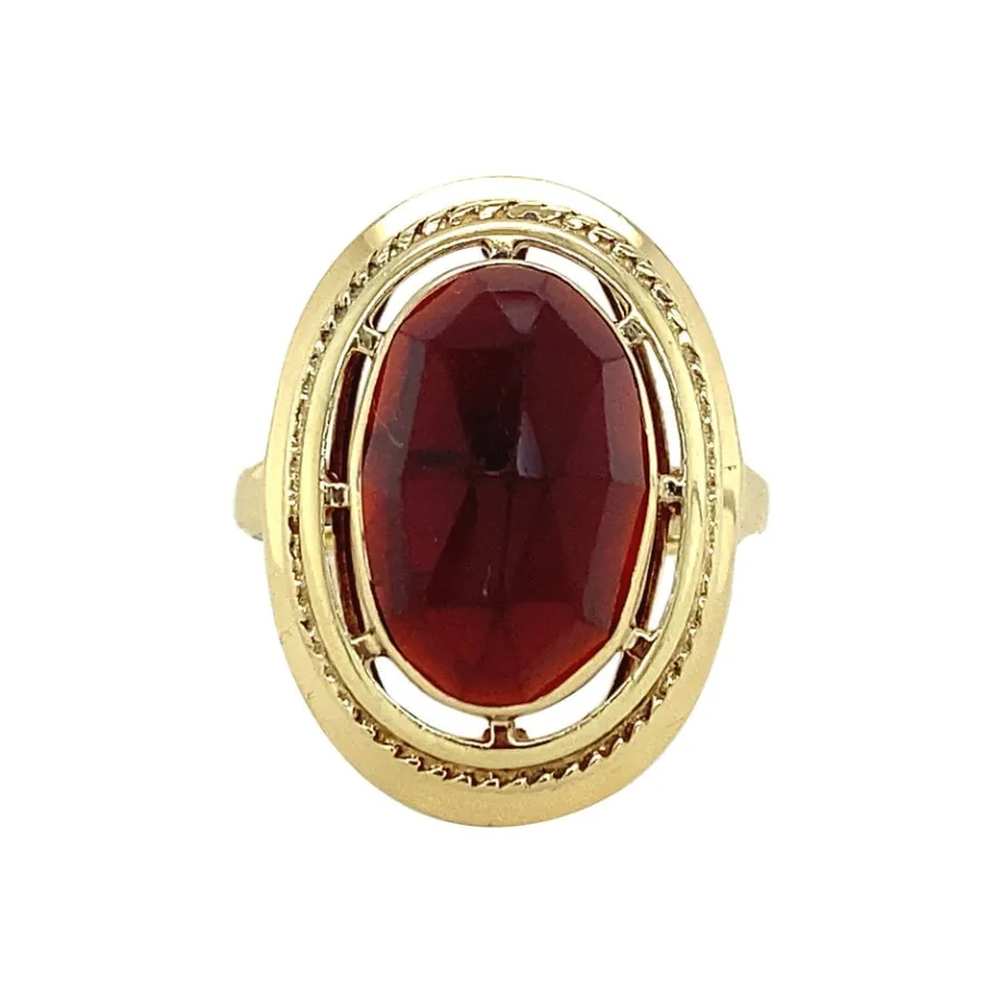 Gold ring with garnet 14 krt>Vintage Jewellery New