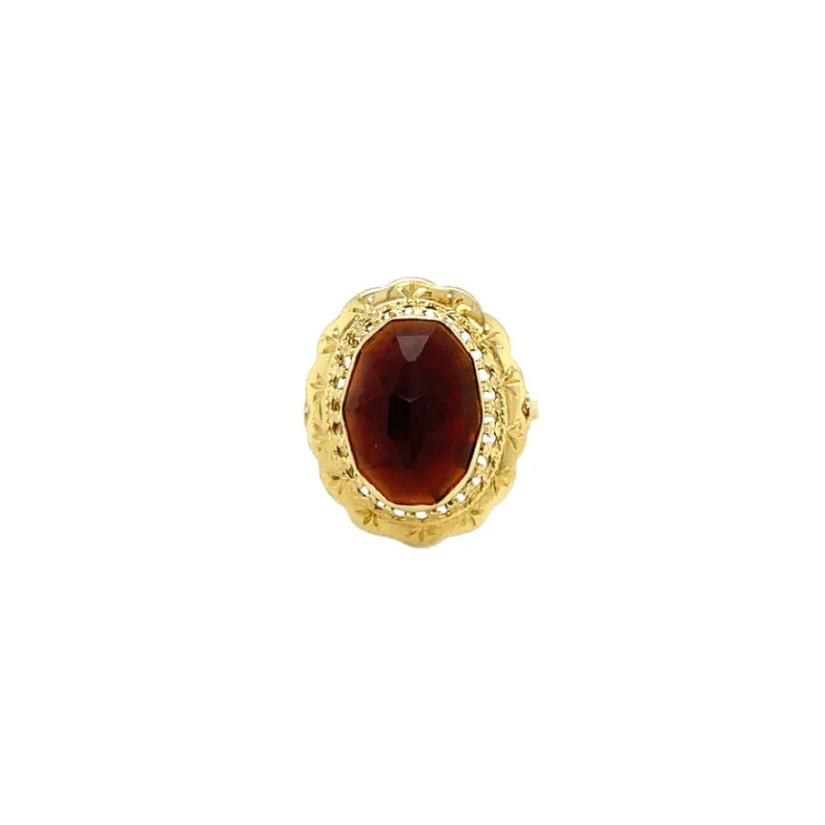 Gold ring with garnet 14 krt>Vintage Jewellery New