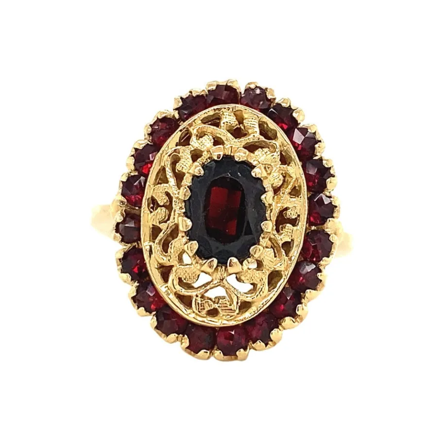 Gold ring with garnet 18 krt>Vintage Jewellery Hot