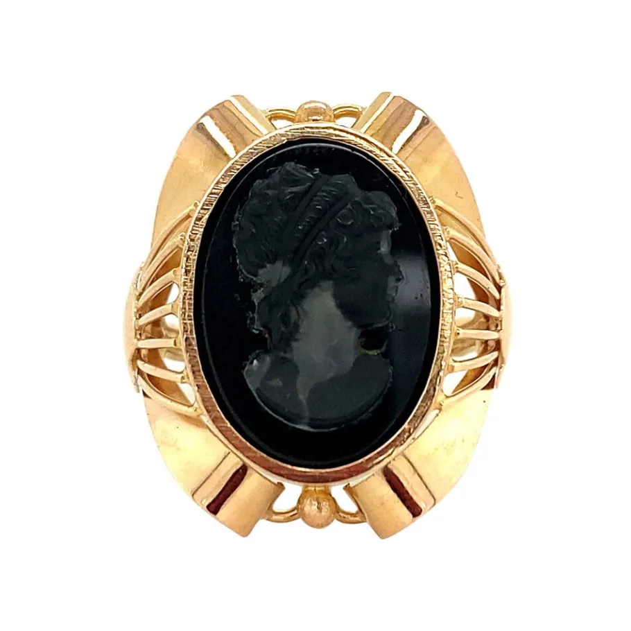 Gold ring with glass cameo 18 krt>Vintage Jewellery Best