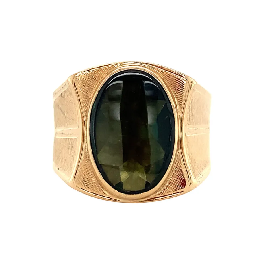 Gold ring with green spinel 14 krt>Vintage Jewellery New
