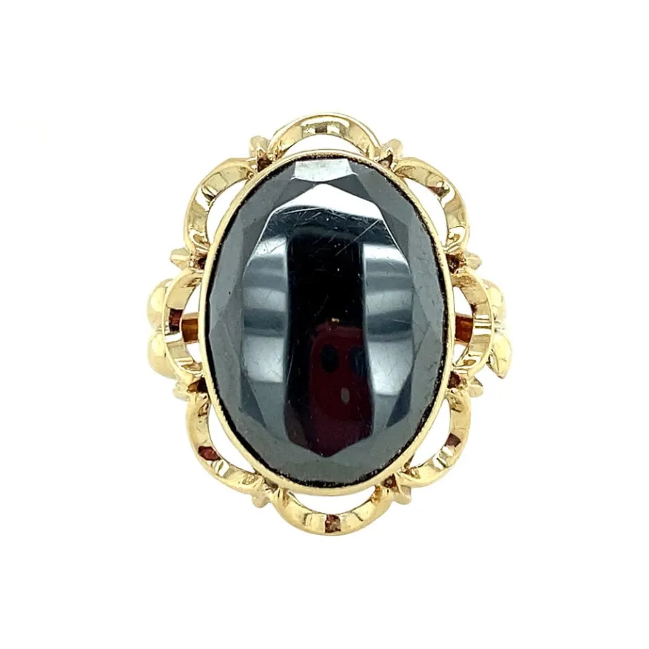 Gold ring with haematite 14 krt>Vintage Jewellery Online